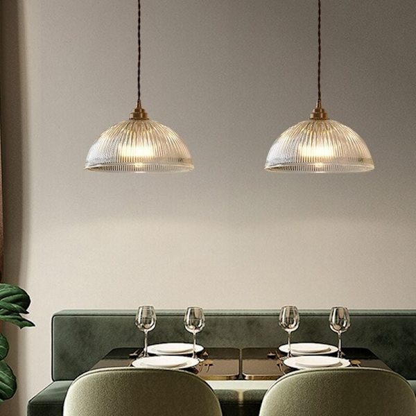 Industriel Vintage Klar Glas Kuppel Pendellampe, med E27 Messing Kobber Lysekrone Base, Loftlampe, Uden Lyskilde (30cm) KLB