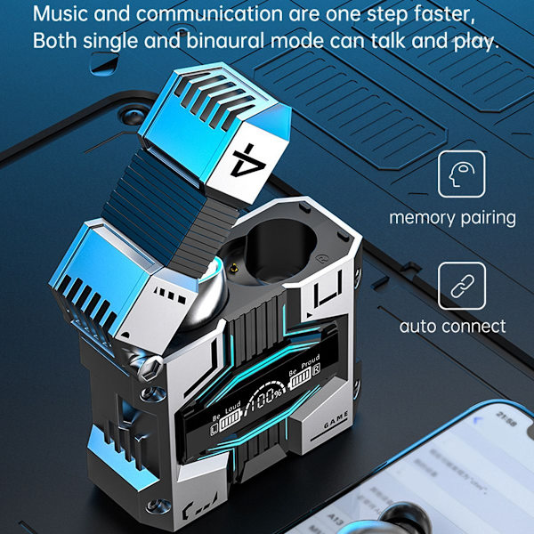 TWS Bluetooth 5.3 Earbuds Håndfri Hovedtelefoner Vandtætte Sølvfarvede