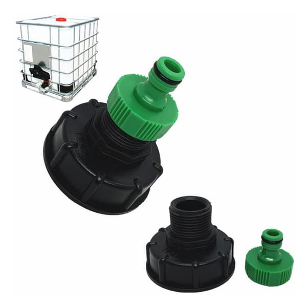 S60x6 Forbindelse med Hane Næse 1\" Hurtig Forbindelse, til IBC Regnvandsopsamlingsbeholder 1000 Liter (90g 1\" Nippel plus 4-punkts Slangeforbindelse) KLB