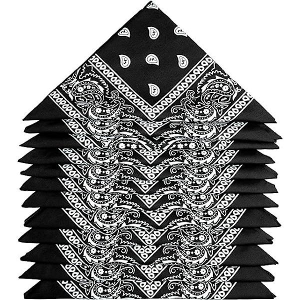 Bandanas(Svart), 12-pack Paisley Scarves,Huvudband,Näsdukar för Män och Kvinnor