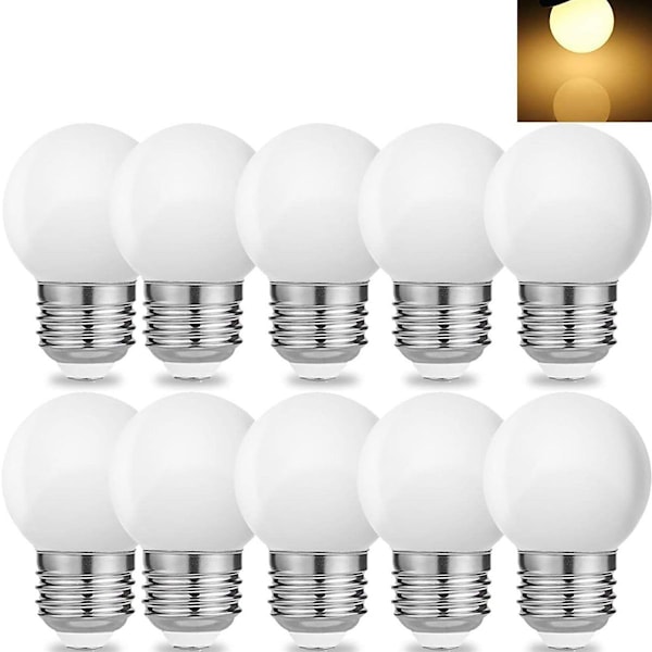 10 kpl E27-ruuvikanta 1W LED-lamppu, maapallolamppu, koristeluun, lämmin valkoinen KLB