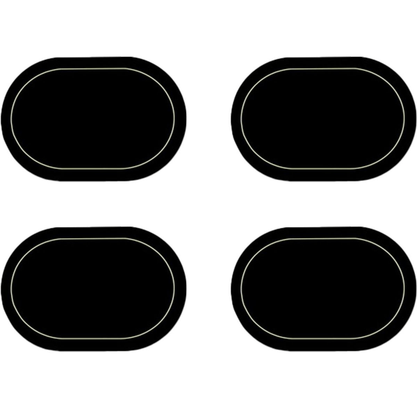 Sett med 4 dekkebrikker laget av kunstskinn, dobbeltsidig, farge oval svart