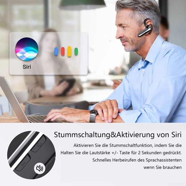 Bluetooth-headset med mikrofon, håndfri trådløst headset, mobiltelefon i øret med