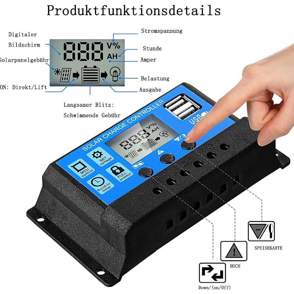 Solbatteri-controller 12V/24V solpanel-ladningsstyringscontroller Jordforbindelse KLB