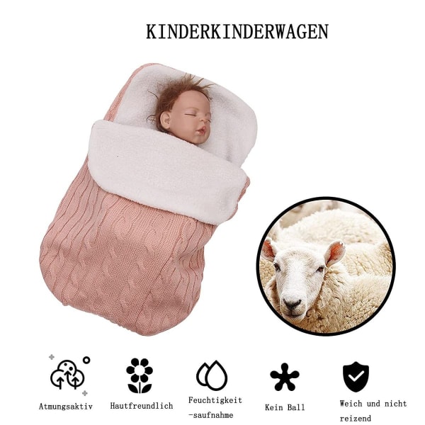 Baby nyfødt strikket svøbetæppe sovepose til klapvogne, buggies, KLB