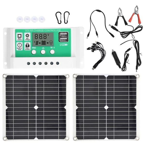 2 st 15W bärbar solpanel kit med 10A solladdning KLB