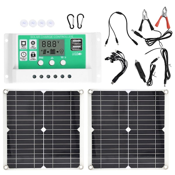 2 stk. 15W bærbart solpanel-sæt med 10A solcelleopladning KLB