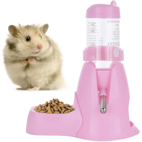 Hamster vannflaske, automatisk smådyrmater med matbeholderbase, hengende flaske for små dyr (80 ml blå + 80 ml rosa) 2 stk.