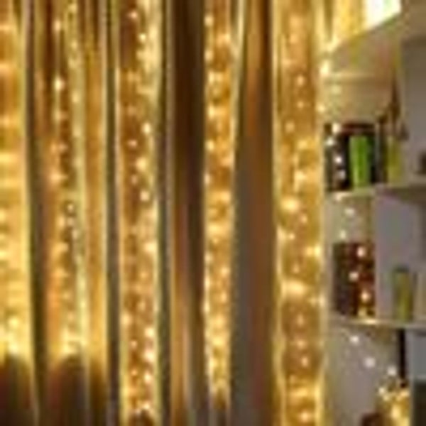 3X2M LED-ljusgardin USB-ljusslinga med 8 ljuslägen inomhus utomhusfest KLB