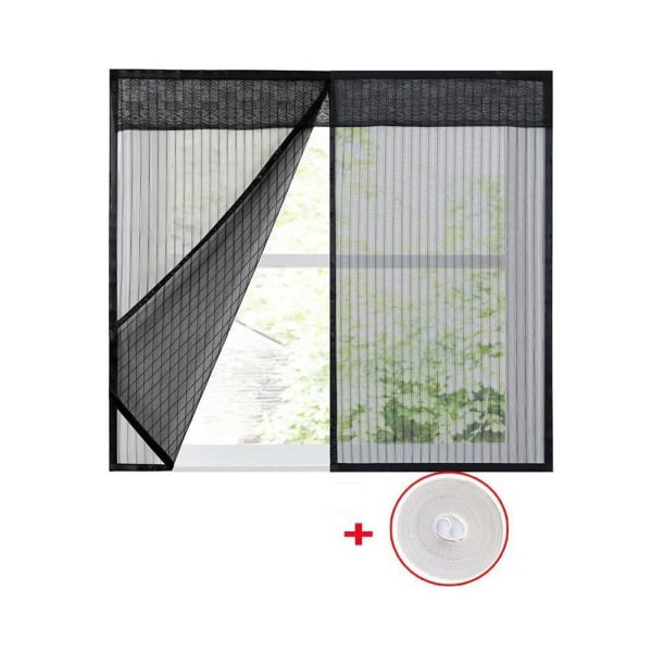 Et sæt (sort stribet, bredde 130 * højde 150 cm) magnetisk myggenet, vinduesgardiner mesh beskyttende net myggenet myggenet myggenet