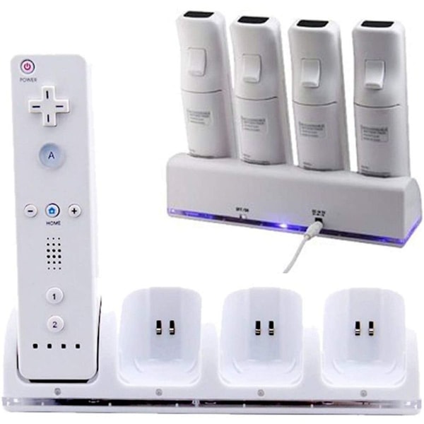 Fjernbetjening Oplader 4 i 1 Wii Oplader Station med Hvid KLB