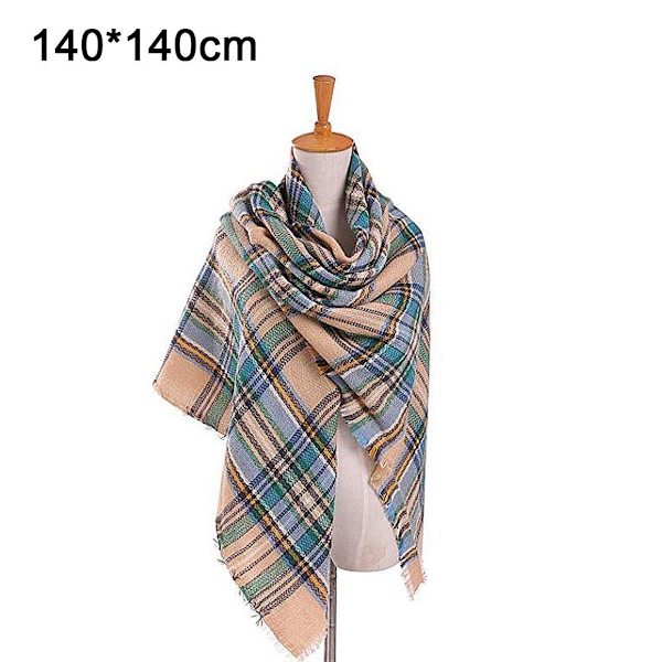 Fashion Rutig Filt Scarf Stor Oversized Lång Scarf för Kvinnor Grön