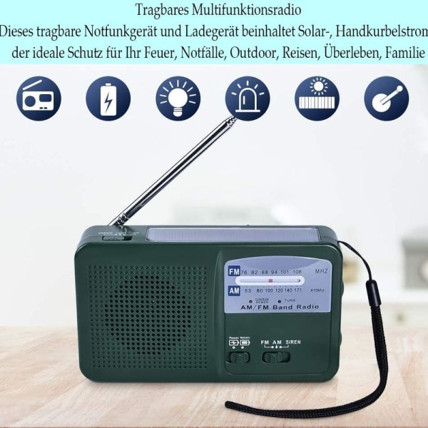 Bärbar nödradio solradio vev AM FM-radio med LED-ficklampa USB-port