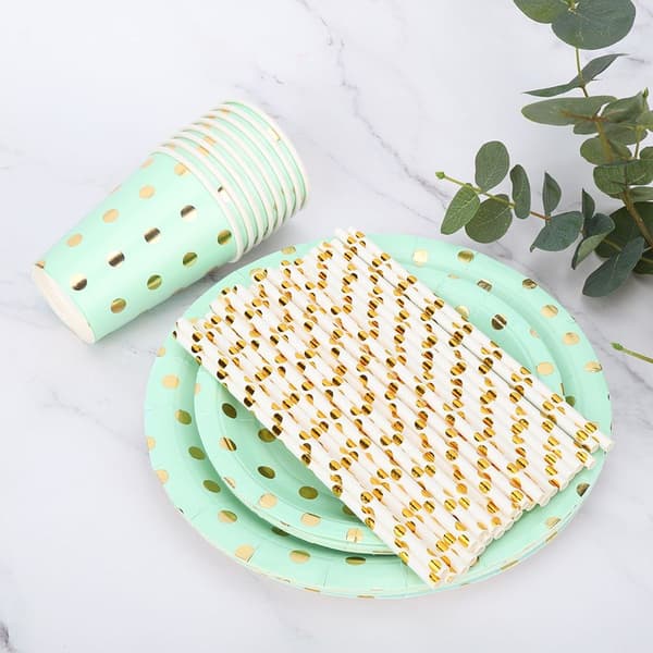Engangsbruk polka dot papirplater, kopp, sugerør, bursdag KLB