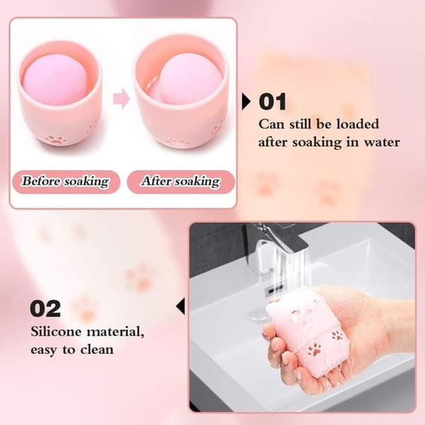 Makeup svampeholder, 2 stk. Makeup Blender svampebeholder, sød kat