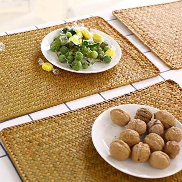 Set med 4 rektangulära vävda placemats, naturliga sjögräs placemats, 17\" x 12\" rotting korg placemats för matbord, exklusive bordsartiklar