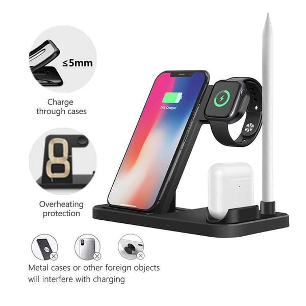 4 i 1 trådløs lader, trådløs ladestasjon ladestasjon for Apple