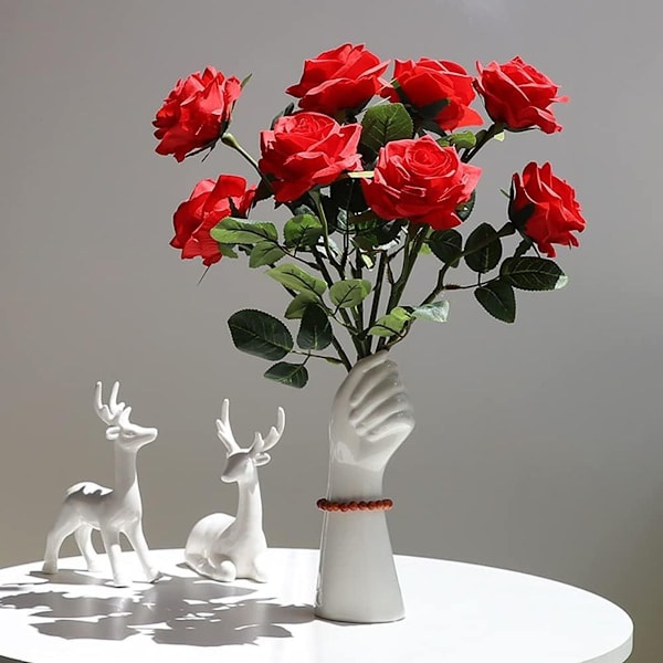 Hvid keramisk håndknoppervase til hydrofoniske blomster