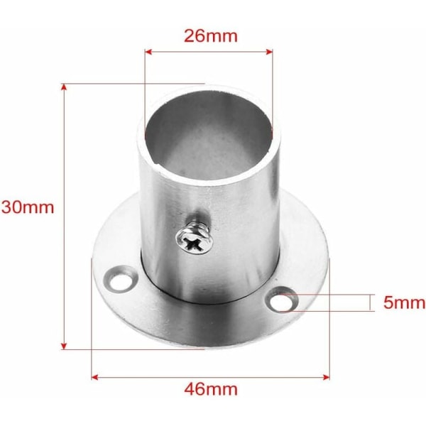 Pakke med 2 garderobestangbraketter i rustfritt stål med flens, 22mm KLB