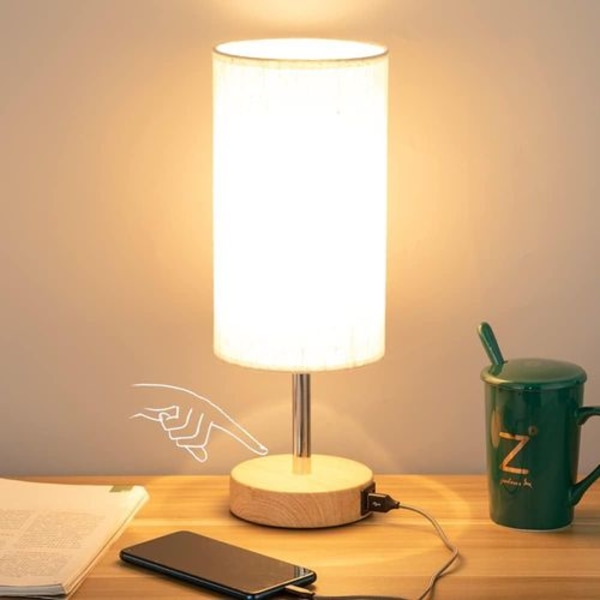 Sengelampe med USB-port - bordlampe med berøringskontroll for soverom