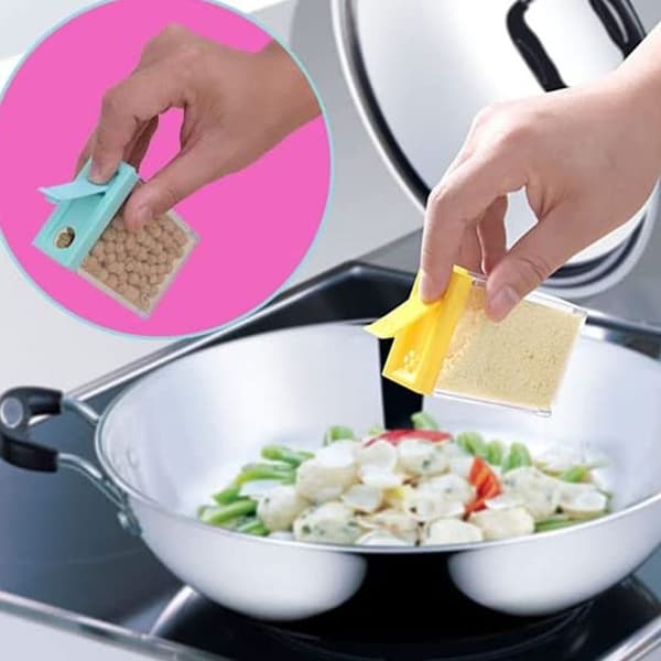 Mini muoviset suola- ja pippuripurkit kannella, matkustusmauste