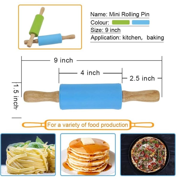 2 st Silikon Kavel Rullande Kavel Non-Stick Grön Blå KLB