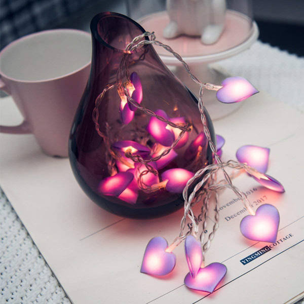 Alla hjärtans dag dekorationer rosa hjärtformade ljusslingor för inomhus, utomhus, hem, bröllop, hängande festtillbehör (10ft 30 LED)