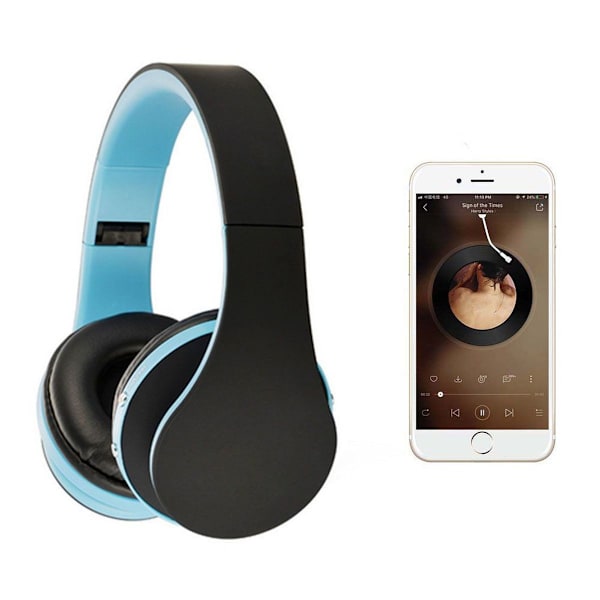 Bluetooth trådlösa hörlurar, over-ear headset med blå