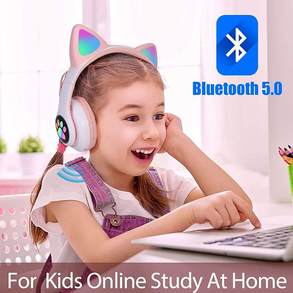 Bluetooth-headset med katteører i rosa