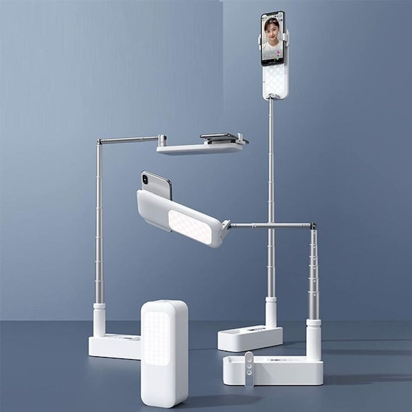 Selfie-lys med fjernbetjening, foldbar, sammenklappelig, 7 LED'er, live videooptagelse,