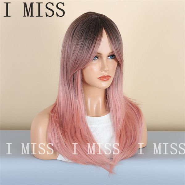 Gradient Rosa Micro Curl Fashion Dam Peruk av Syntetiskt Hår