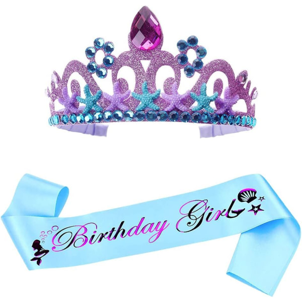 Glitter Havfrue-pandebånd med prinsesse-net til hår Havfrue-tema-festtilbehør Partyfavoritter-pandebånd (lilla)
