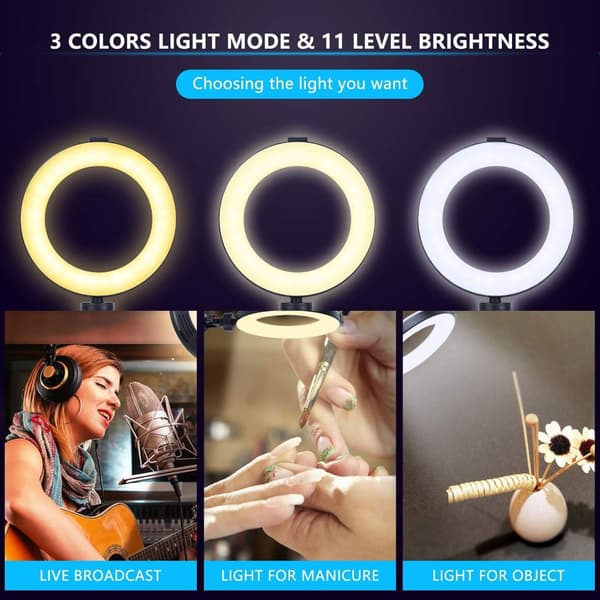 Ring Light Selfie Ring Light med stativ Dimbar Beauty Desktop Ring Light för KLB