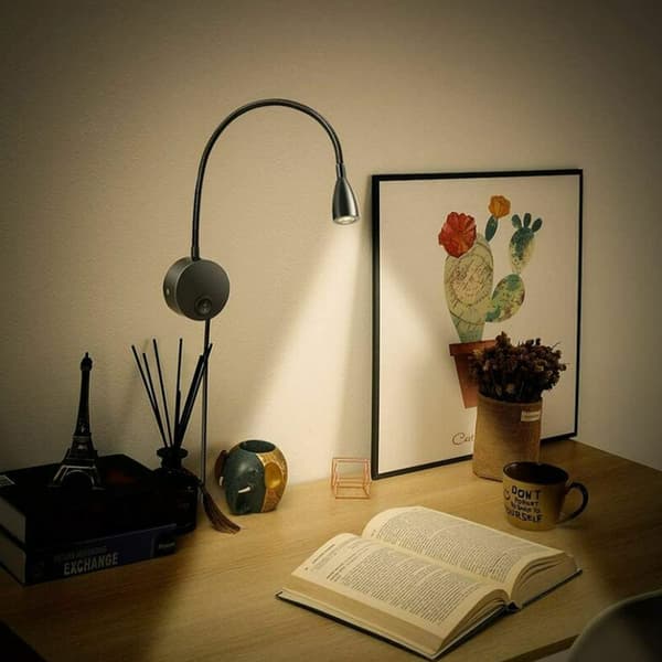 LED-sengelampe for lesing, øyebeskyttelse, varmt hvitt lys, svart