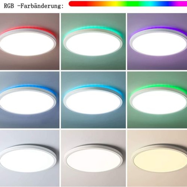 RGB LED taklampe, 24 W taklampe dimmbar med fjernkontroll, 3000 K