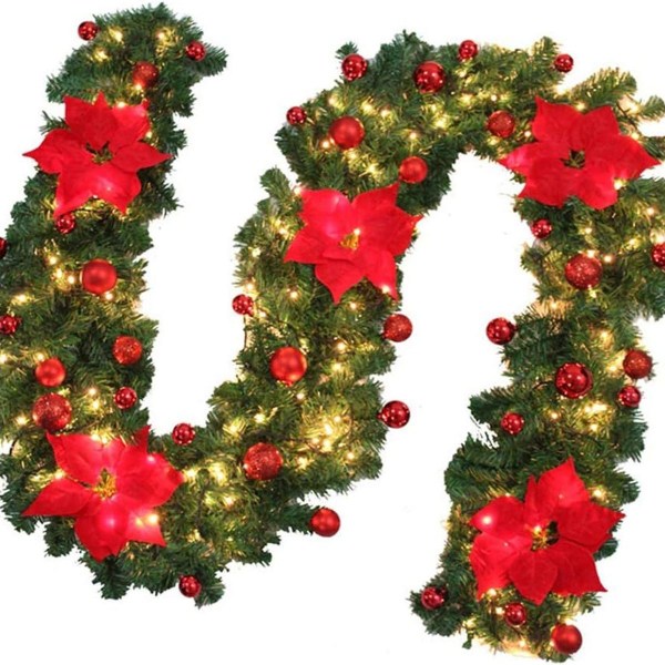 Christmas garland: LEDs & Christmas tree balls, indoor/outdoor KLB