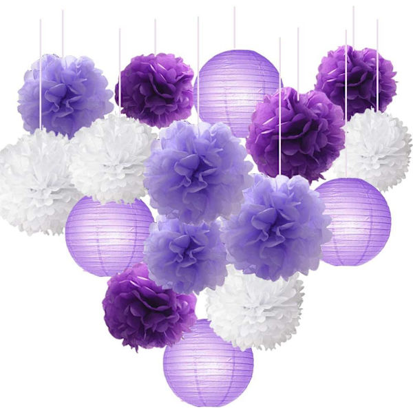 16 stk. Papirblomsterkule Pom Poms Blandet Papirlykter Håndverksett for