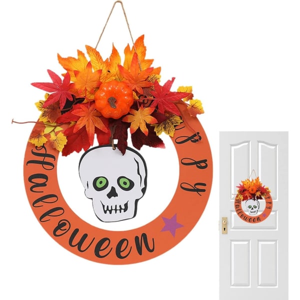 Halloween dørdekoration høstkrans,udendørskranse til udevægge halloweenpynt, efterårsblade og bær indflytningsgaver