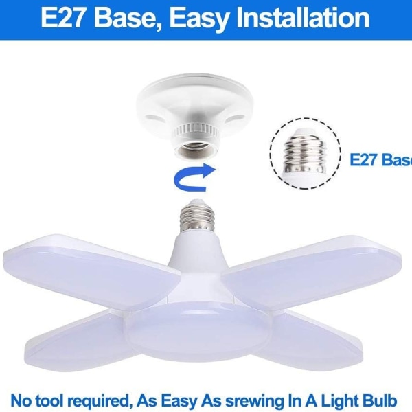 60W LED-garagelampe, E27 6000 lumen sikkerhedslampe til loftet, KLB
