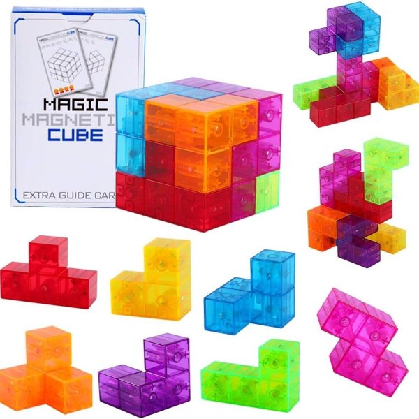 3D magnetiske byggeklosser, magiske magnetiske kuber, sett med 7 forskjellige former KLB