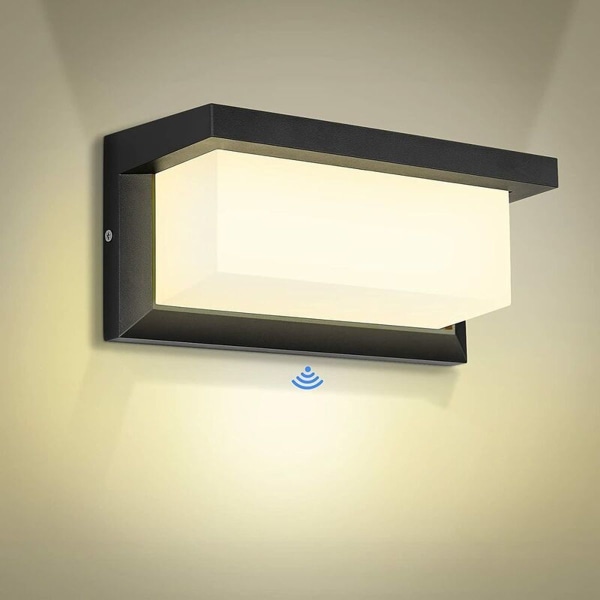 LED-vägglampa för utomhusbruk med rörelsesensor, 18 W, modern, varmvit, IP65, vattentät,