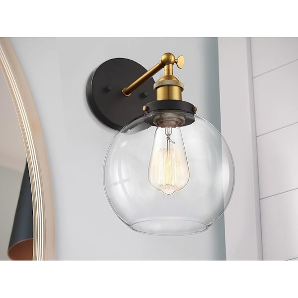 8\" Sort og Guld Antik Messing 1-Lyset Globe Væglampe