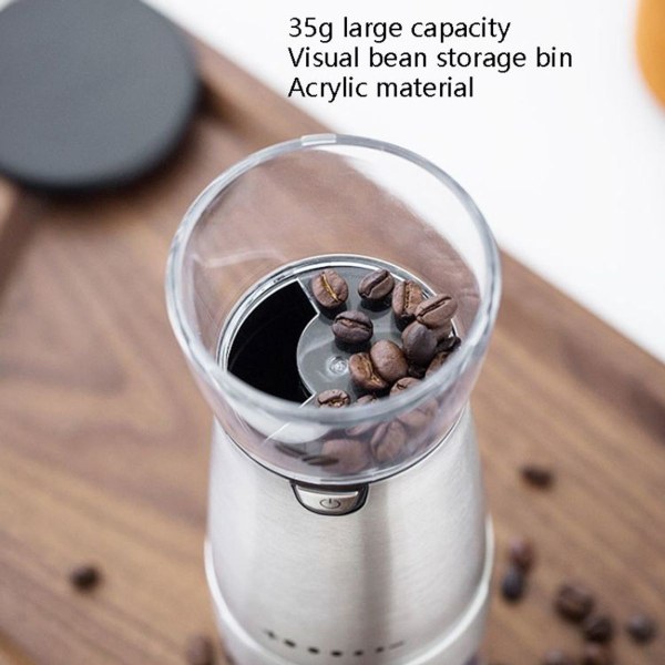 USB-oppladbar kaffemaskin, elektrisk kaffekvern (rustfritt stål)