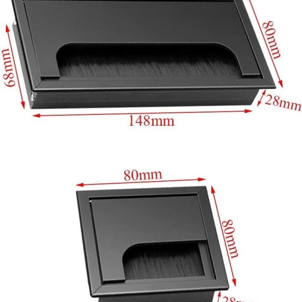 Cover, 3 delar, fyrkantig, svart, integrerad kabelgenomföring