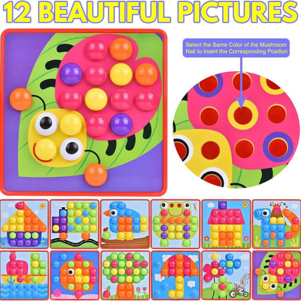 Mosaik plug-in spel för barn, plug-in mosaik med 45 plug-in pärlor och 12 färgglada slots KLB