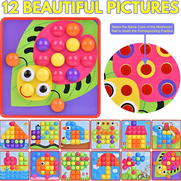 Mosaikk plug-in-spill for barn, plug-in mosaikk med 45 plug-in perler og 12 fargerike spor KLB