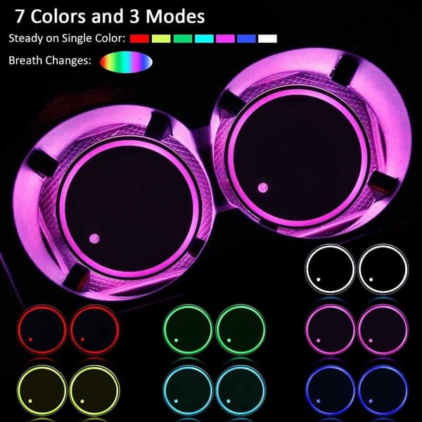 LED-drikkeholderlys, 2 stk. vandtætte coasters 7 farver