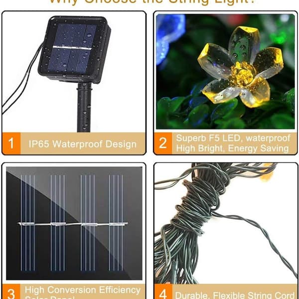 Utomhus solcellslampor, 7 meter, 50 LED, blomma, vattentät solcellslampor KLB