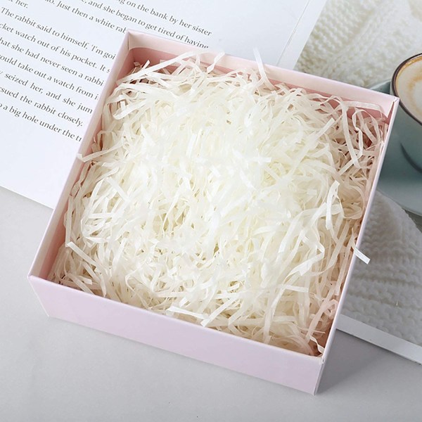 100 gram strimlat papper (vitt), strimlat kraftraffiapappersfyllning, presentkorgfyllning, festtillbehör och presentinslagning, strimlat silkespapper