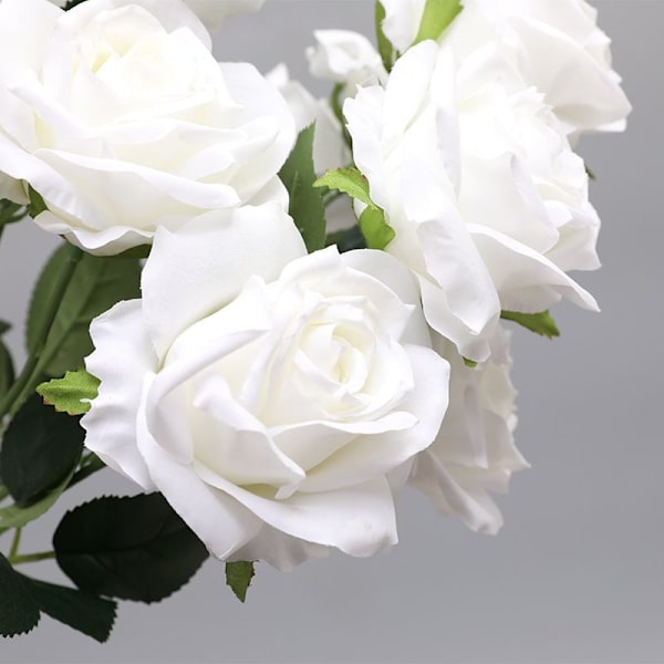 Falsk silkescreentryck blomma 10 st (vit), enstammad blomma realistisk falsk ros för bröllopsbukett blomsterarrangemang dekoration